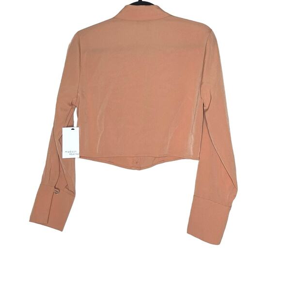Madison & Berkeley Cropped Long Sleeved Button Down Shirt, Orange Fall Top - Picture 2 of 5